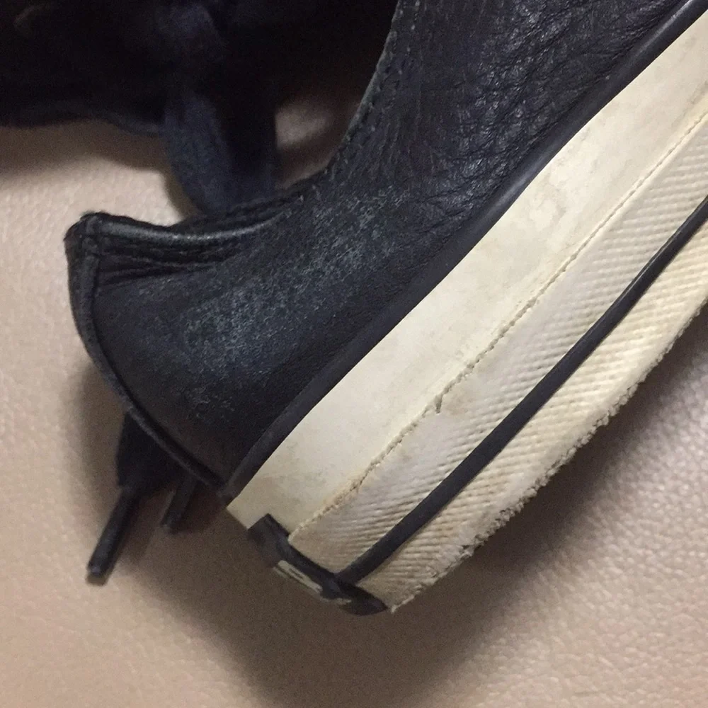 Converse Black Leather Low-Top Sneakers with White Toe Caps - Picture 5 of 7
